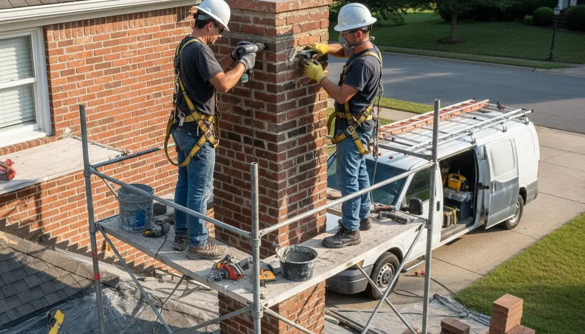 Memphis, TN chimney repair for masonry cracks, mortar damage, and water intrusion on a home exterior