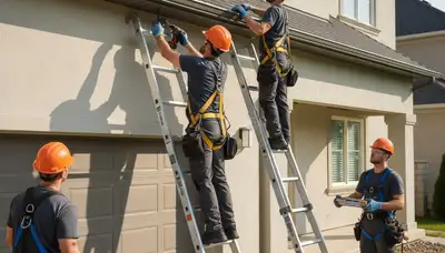 Memphis, TN gutter repair crew fixing leaking and sagging gutters on a home