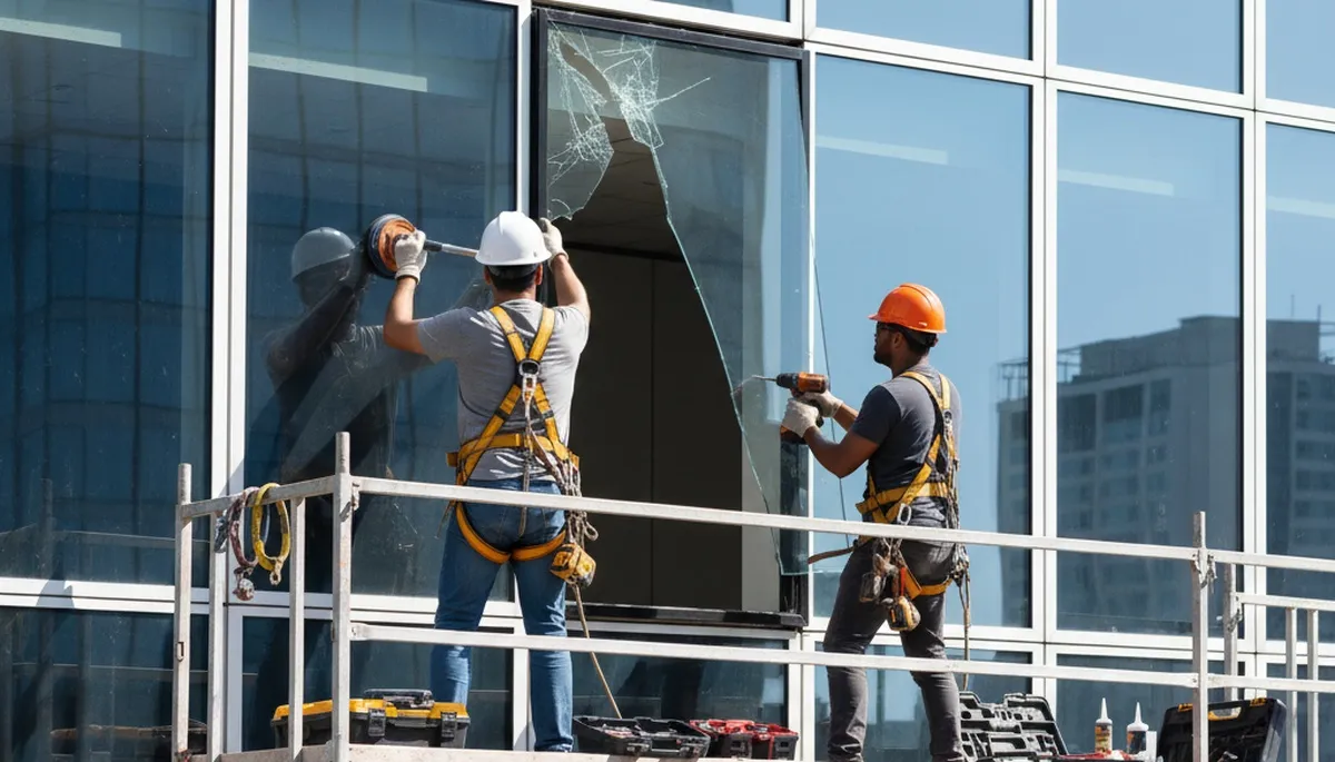Memphis, TN siding service crew repairing window trim on a home exterior